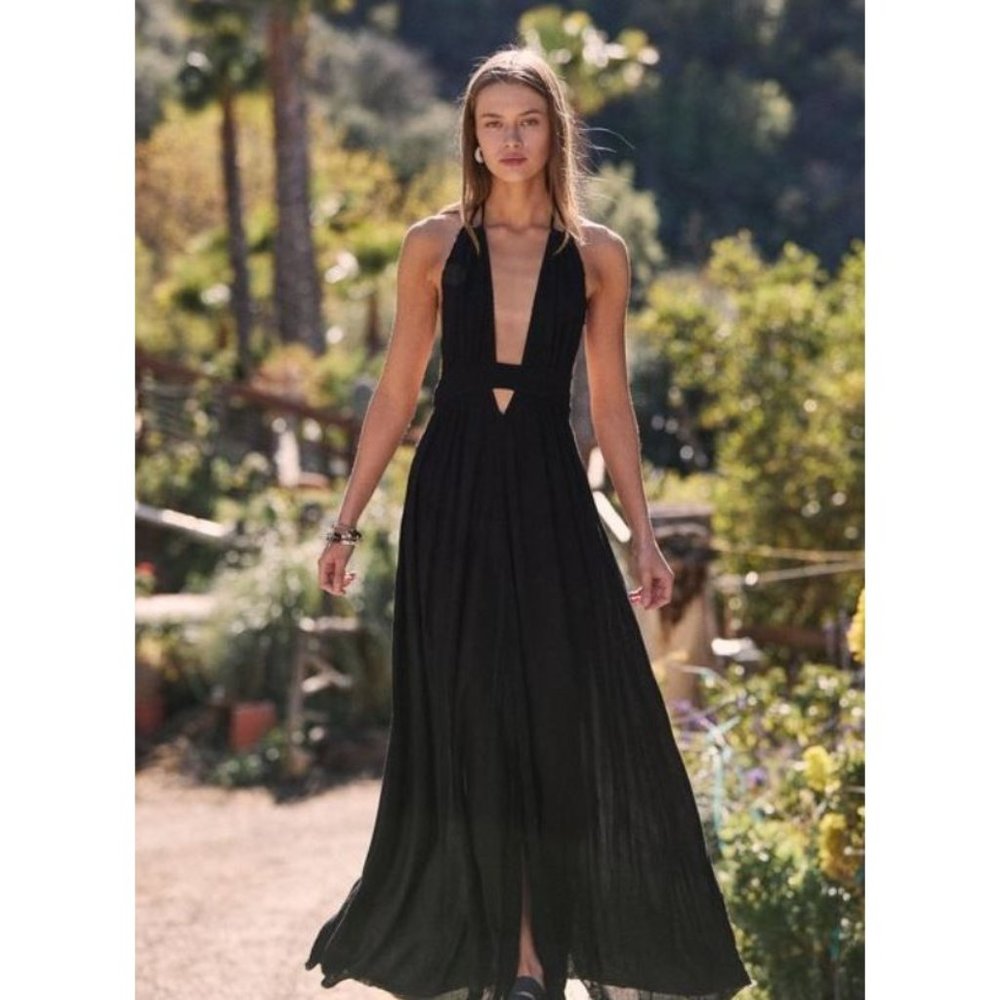 Free People Endless Summer Look Into the Sun Maxi Dress Black Size L